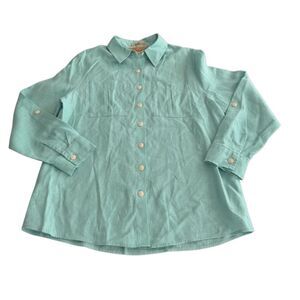 Investments Petites Gold Label 100% Linen Button Up Shirt - Mint Green - 10P
